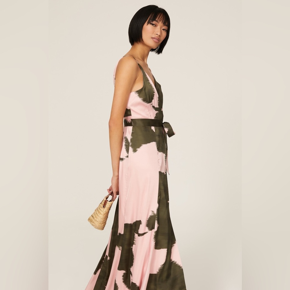 Anthropologie Hutch Leah Wrap Gown Maxi Pink Green Dress Size M - Picture 2 of 14